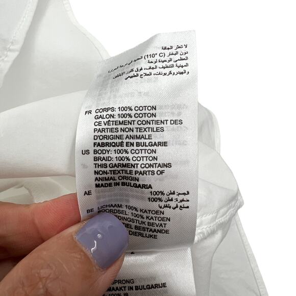 Sandro Womens Ruffled Cotton Poplin Shirt Blouse Top White - Picture 12 of 13